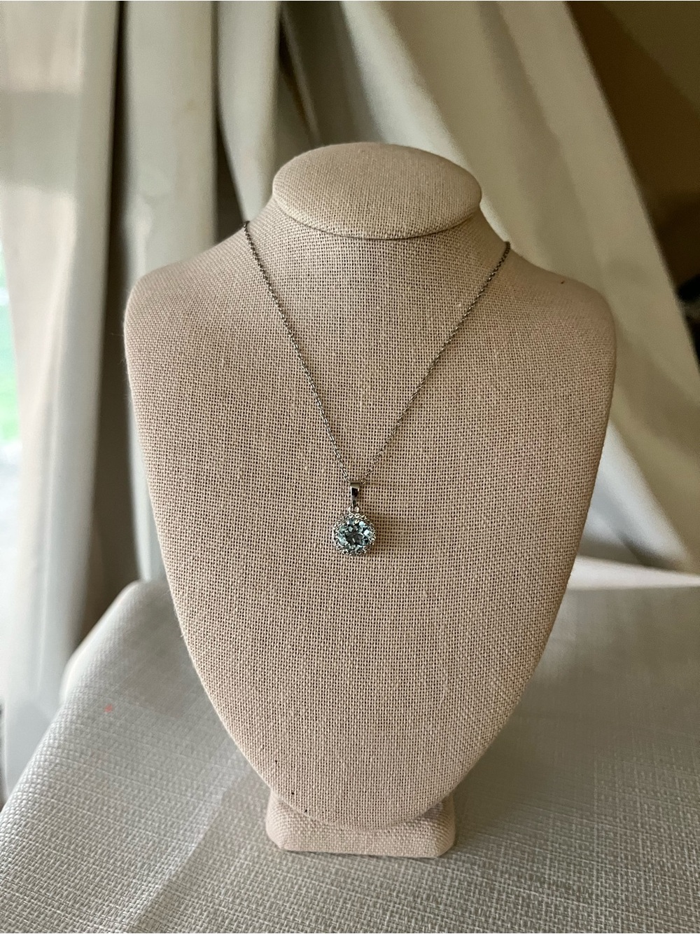 Silver Necklace with Light Blue Gemstone Pendant
